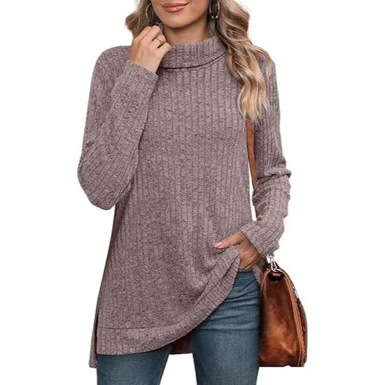 Women's Oversized Turtleneck Side Split Tunic Sweaters