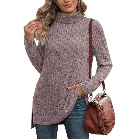 Women's Oversized Turtleneck Side Split Tunic Sweaters